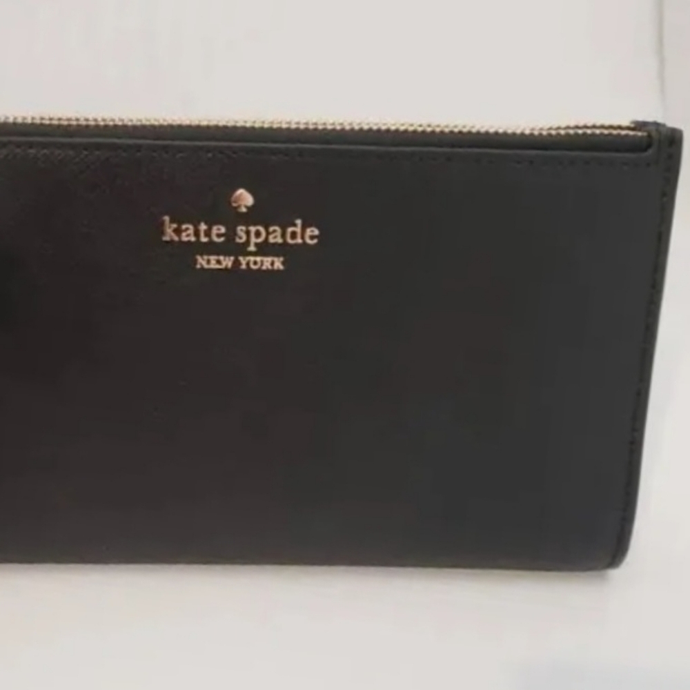 Kate Spade Black Leather Clutch with Gold Details